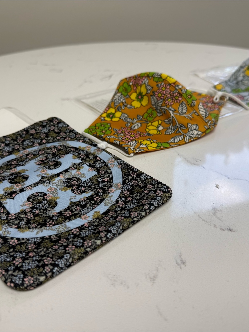 Tory Burch Floral Face Mask Set in Black and Yellow Floral
